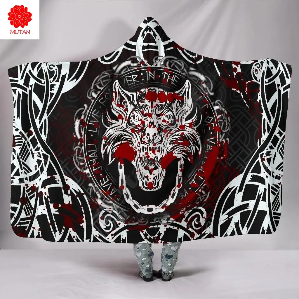 

Viking Style Hooded Blanket Fenrir Viking Blood 3D Printed Wearable Blanket Adults For Kids Hooded Blanket Fleece blanket