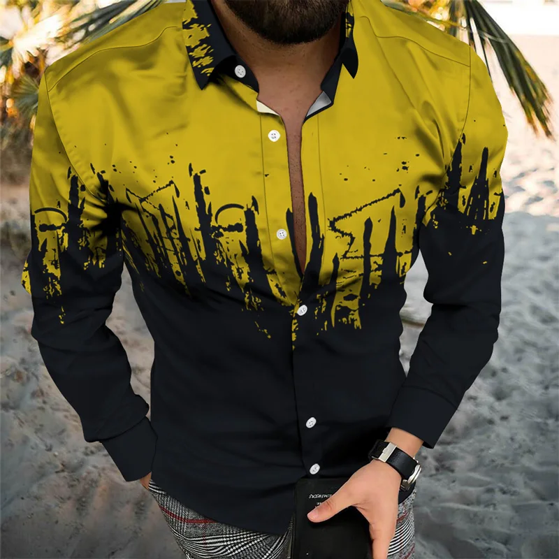 New Octopus Print Cardigan Shirt Men Fashion Shirts 2022 Casual Shirt Gradation 3d Long Sleeve Tops Men's Clothing Streetwear