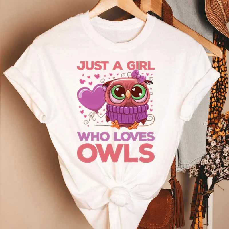 

Summer Cute Just A Girl Who Loves Owls T-shirt Cartoon Print T-shirt Ladies Short Sleeve Casual Harajuku Graphic T-shirt Female