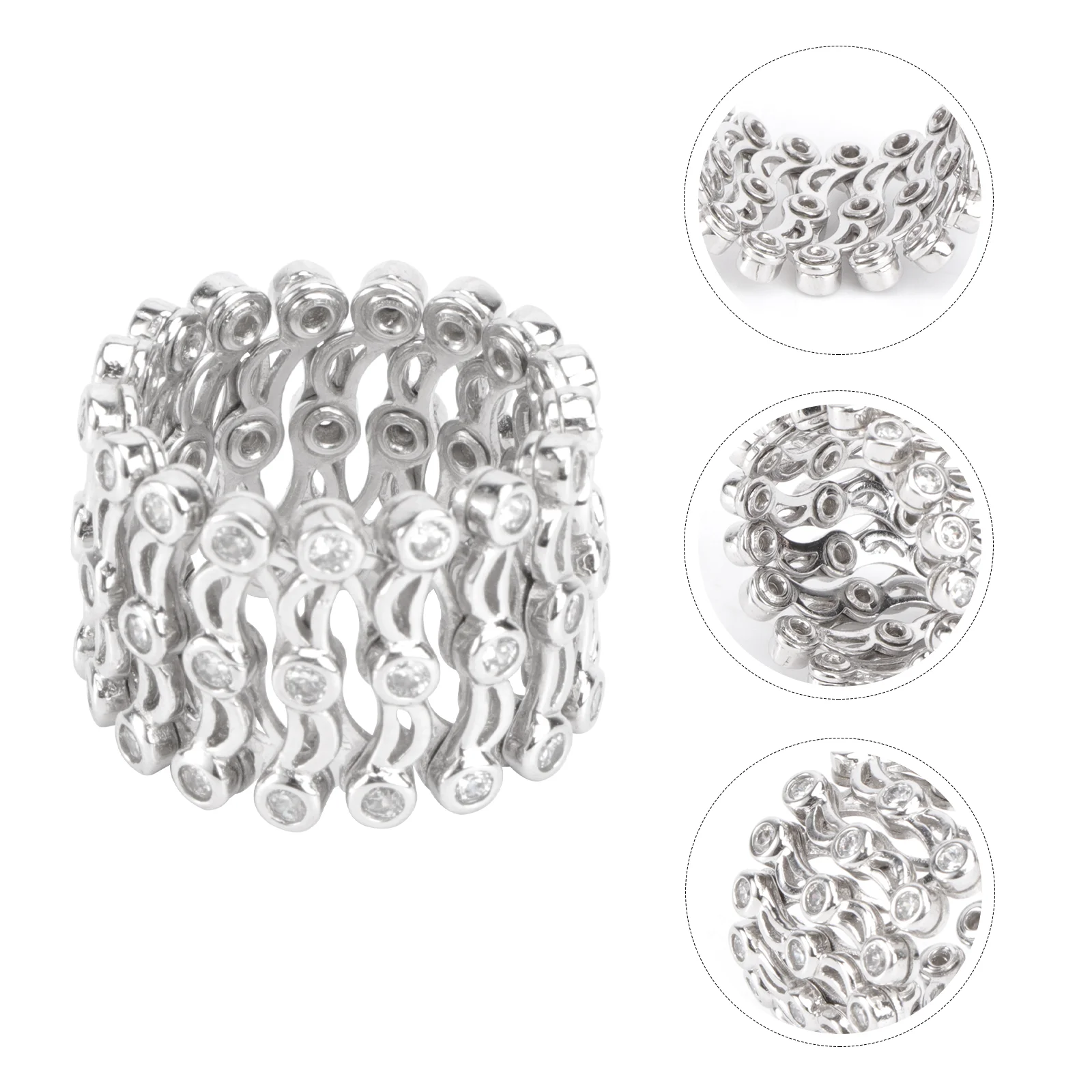 

1PC Stylish Stretchable Ring Female 2 in 1 Bracelet Ring Silver Rhinestone Ring