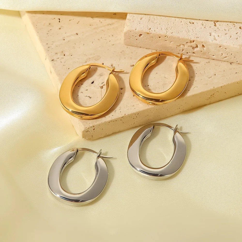 Stainless Steel PVD 18K Gold Plated Tarnish Waterproof Geo Simply Hoop Earring  For Woman Jewelry Wholesale Trendy