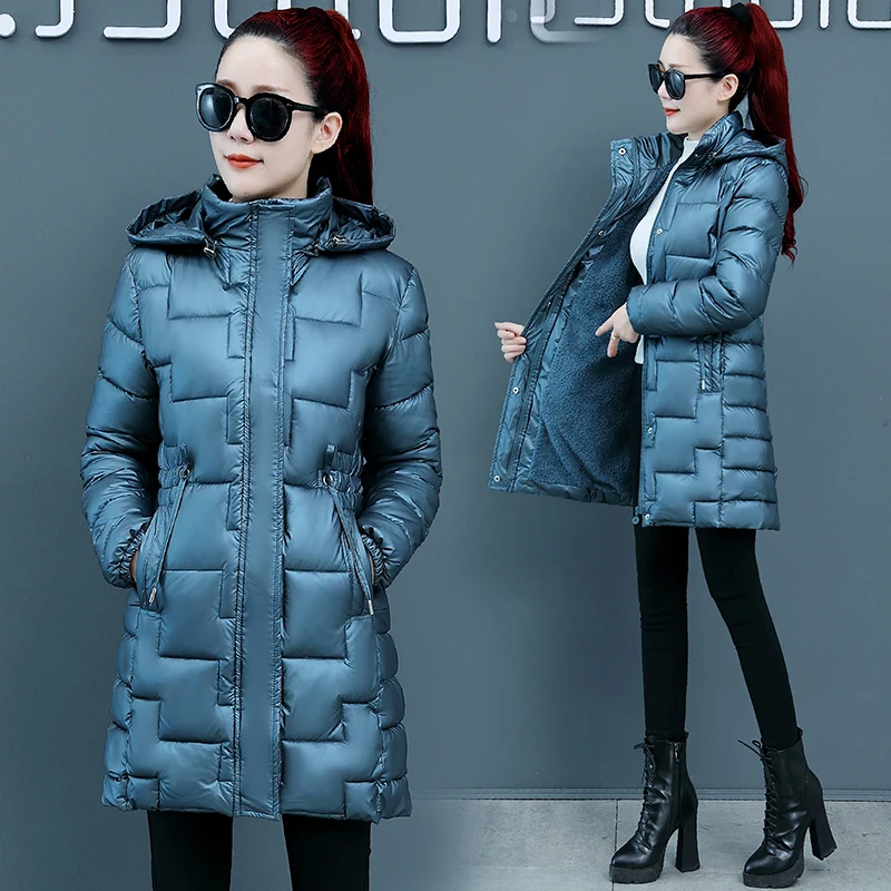 Mother's Winter Long Cashmere Warm Cotton-Padded Jacket New Middle-Aged Elderly Women's Hooded Cotton Coat enlarge