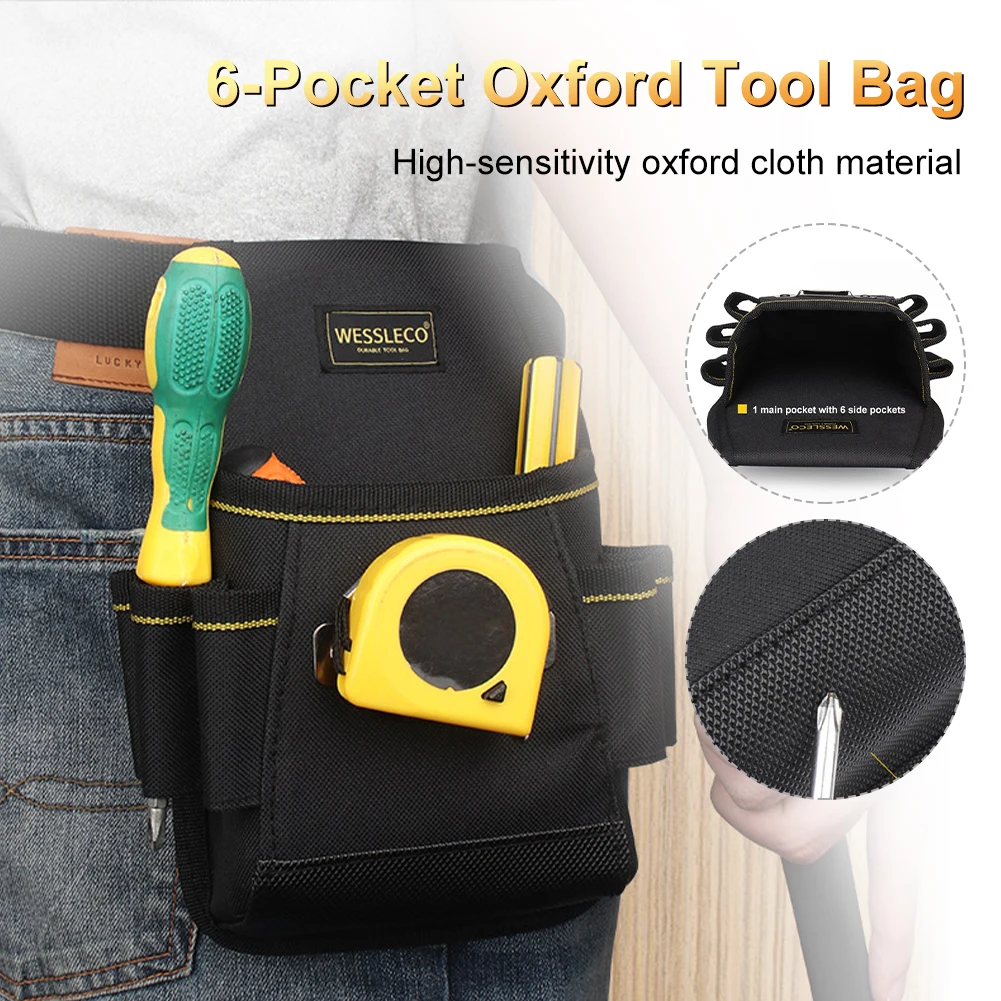 

6-Pocket Tool Belt Pouch Thickened Durable Storage Waist Bag With Screwdriver Holder Work Pouch For Electrician Technician