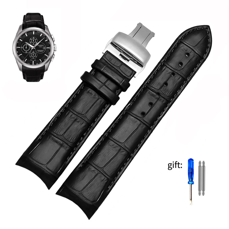 Фото Ремешок для часов Tissot 22 мм, 23 мм, 24 мм из натуральной кожи с изогнутым концом, 1853 COUTURIER T035627A T035407A T035439, мужской ремешок №1