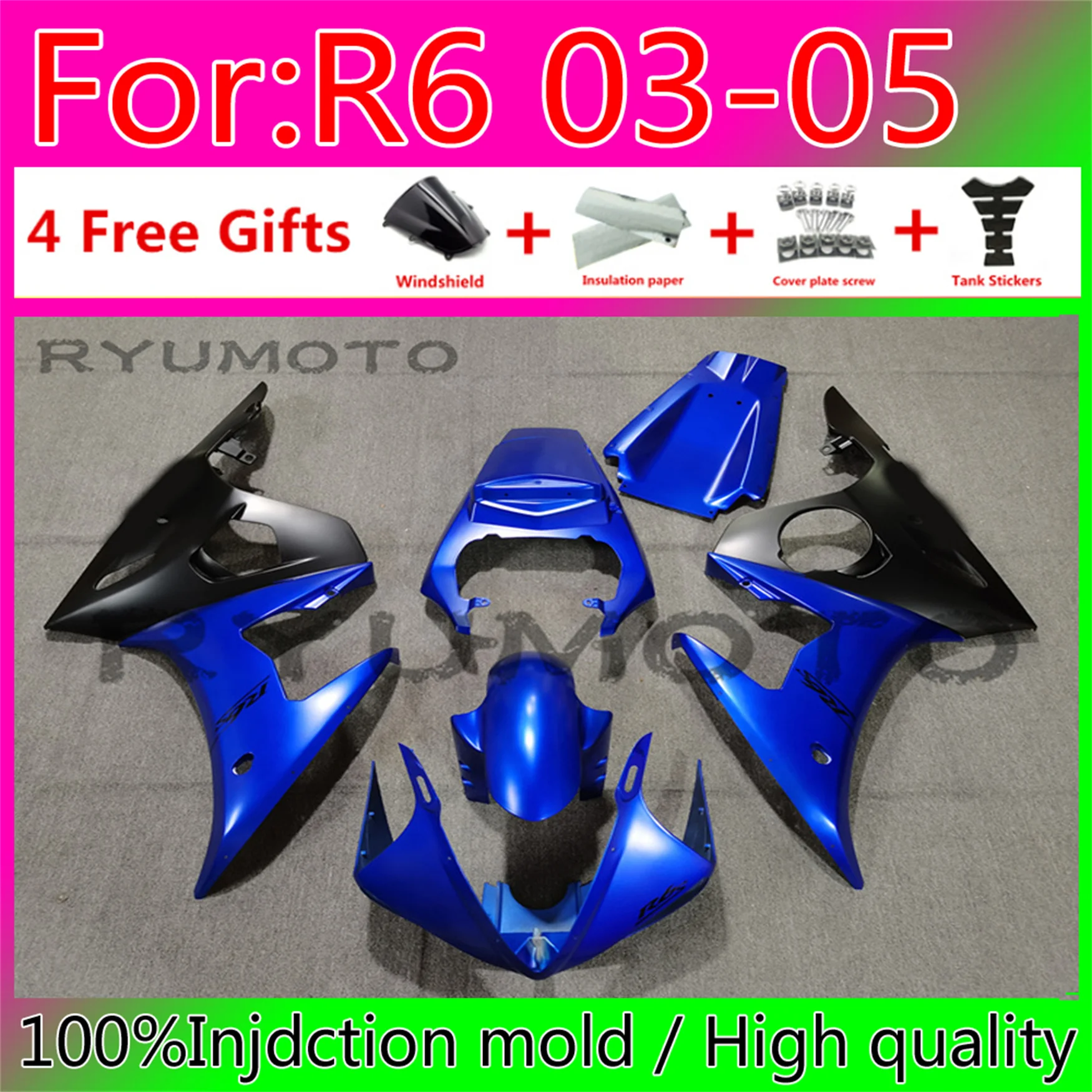 

Новинка Обтекатели для мотоцикла ABS для YAMAHA YZFR6 YZF R6 2004 YZF600 R6 03 04 05 Обтекатели для кузова 2003 - 2005 синий черный