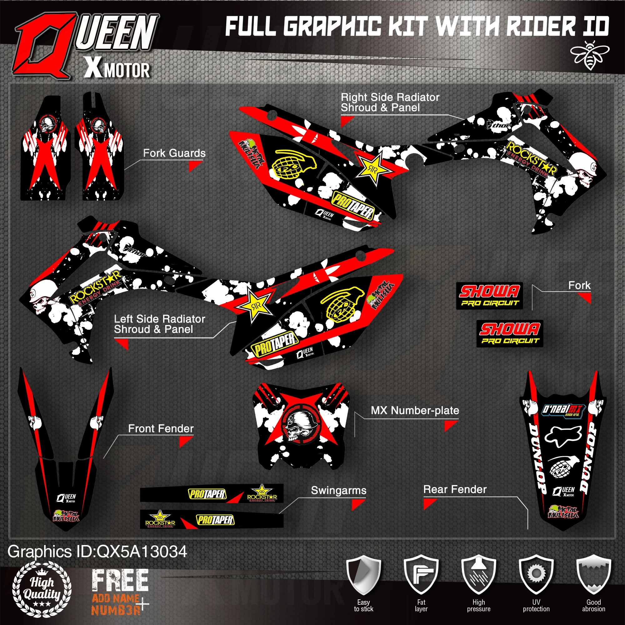 Набор наклеек QUEEN X MOTOR для HONDA 2014-2017 CRF250R 2013-2016 CRF450R 034 | Автомобили и мотоциклы