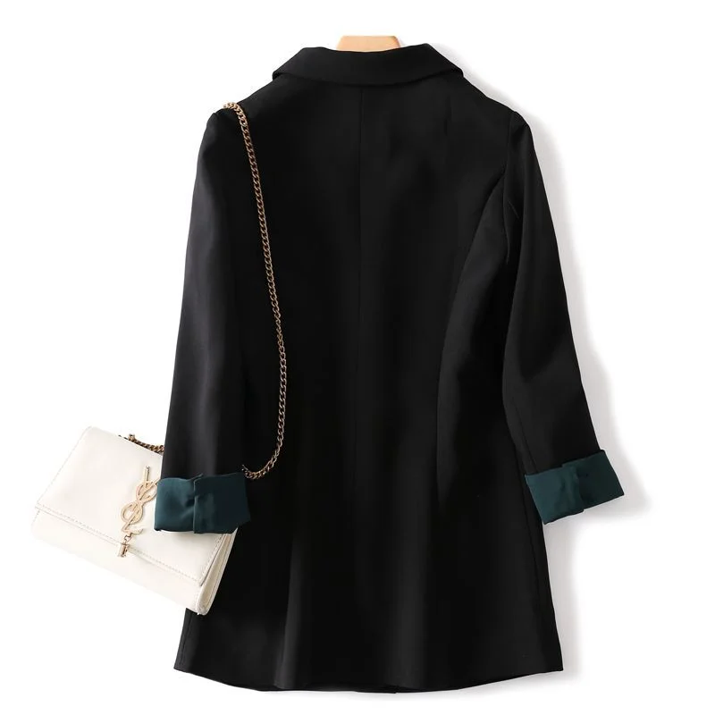 Black Blazer Coat Women's Spring and Autumn 2023 New Korean British Style Blazer Temperament Versatile Casual Long Sleeved Top
