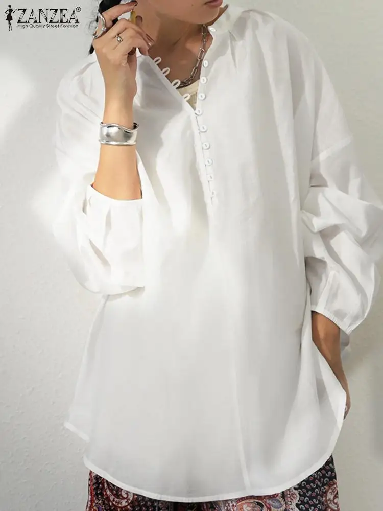 

Long Sleeve Oversized Long Oversized Buttons Shirts ZANZEA Spring Women Solid Color Blouse Casual Stylish Loose Holiday Top 2022