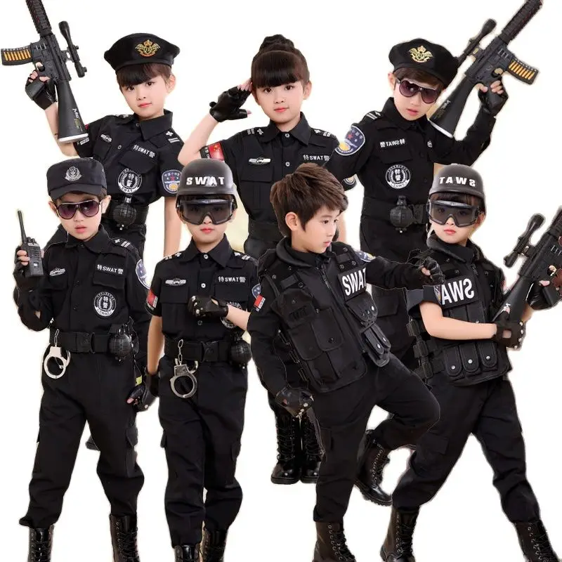 

Детские костюмы для косплея полицейского, детская Рождественская вечеринка, карнавал, Полицейская Униформа на Хэллоуин, костюм армии, полицейского, подарочный набор