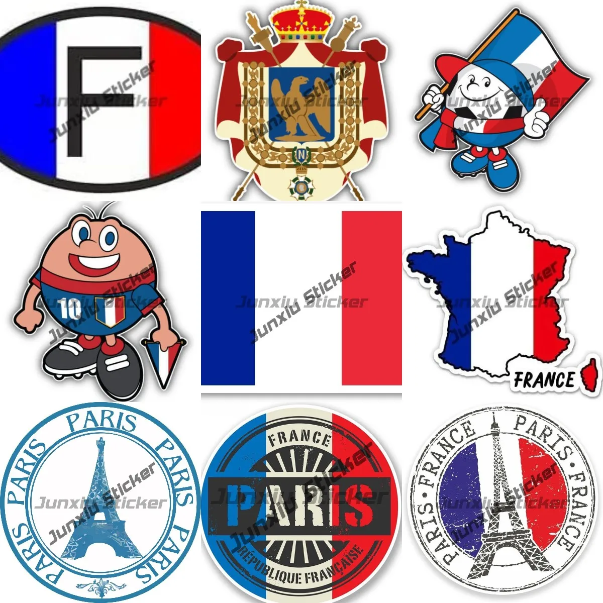 Французский флаг, французский флаг, наклейка, Париж, Франция, страны, код F, флаги, виниловые наклейки, мультфильм, Франция, флаг футбол мяч, талисман, наклейка
