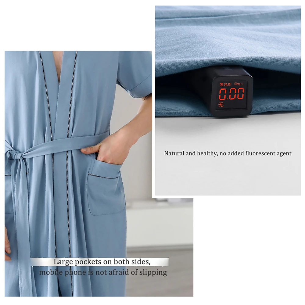 4XL 100% Cotton Robe Sets Summer Thin Men Short Sleeve Long Bathrobe+Shorts Casual Solid Hotel Sauna pijama hombre pyjama homme