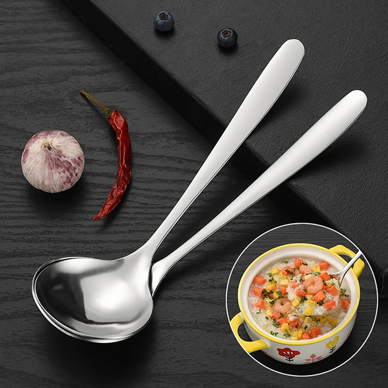 Ложка Из Нержавеющей Стали С Длинной Ручкой Кухонная Утварь Для Супа И Рамэн