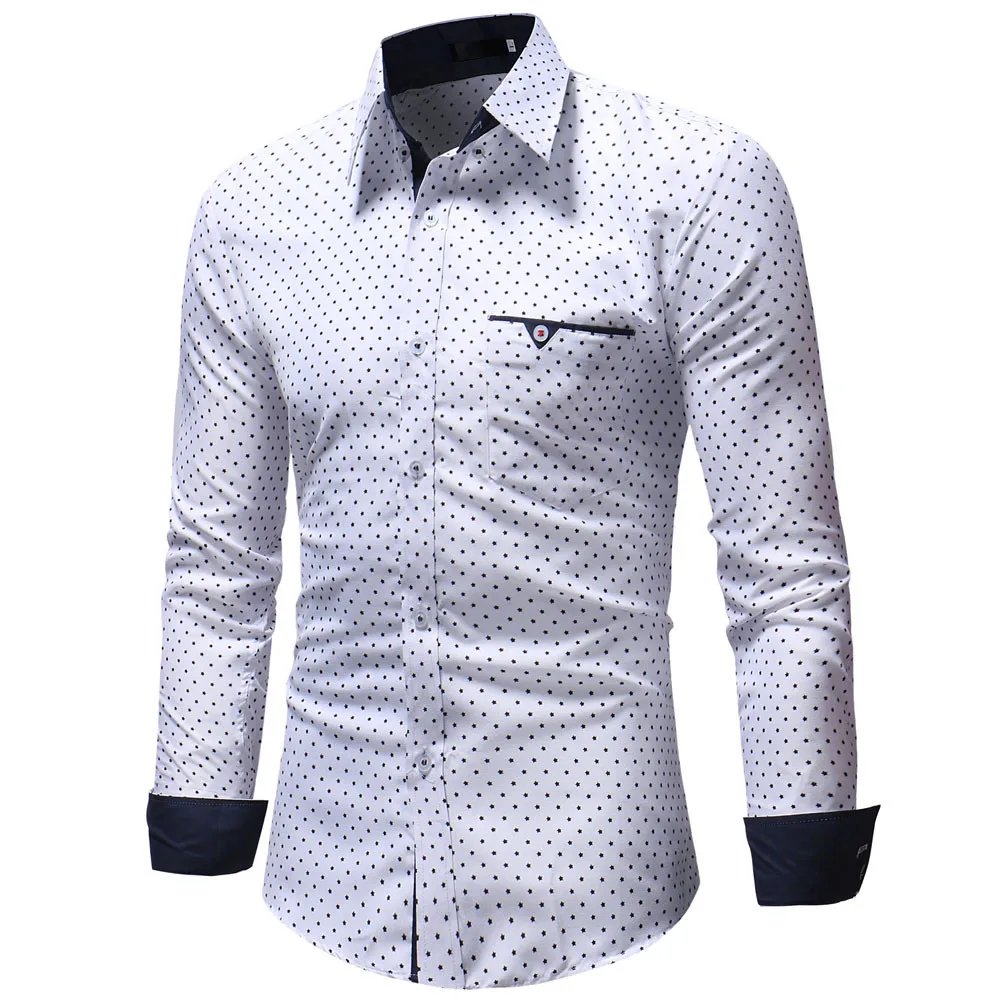 

Slim Autumn Dress Formal Men's Fit Long Casual Polka Shirt Sleeve Top Blouse Men Shirts Lightweight Shirts for Men