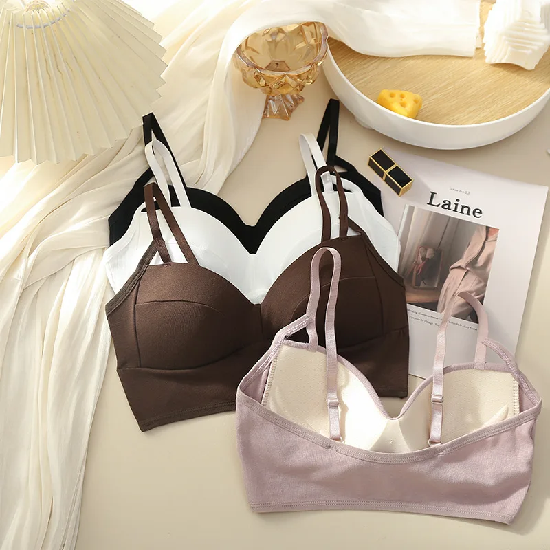 

Vrouwen Franse Katoen Beha Riem Vaste Borst Pad Dieptepunt Sling Bras Schoonheid Terug Wrap Borst Tube Top Ondergoed Lingerie
