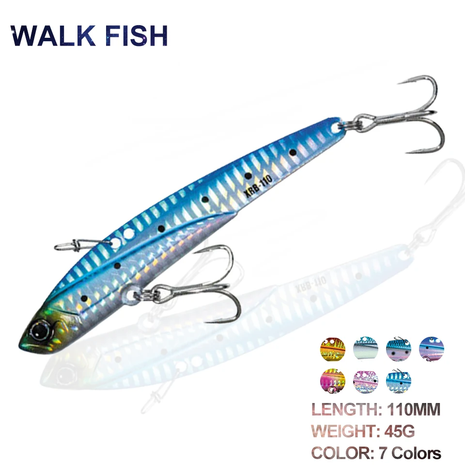 

WALK FISH 1 шт. металлическая Рыболовная Приманка VIB 110 мм/45 г, искусственный джиг воблер, свимбейт, тонущий жесткий приманка для соленой воды, оку...