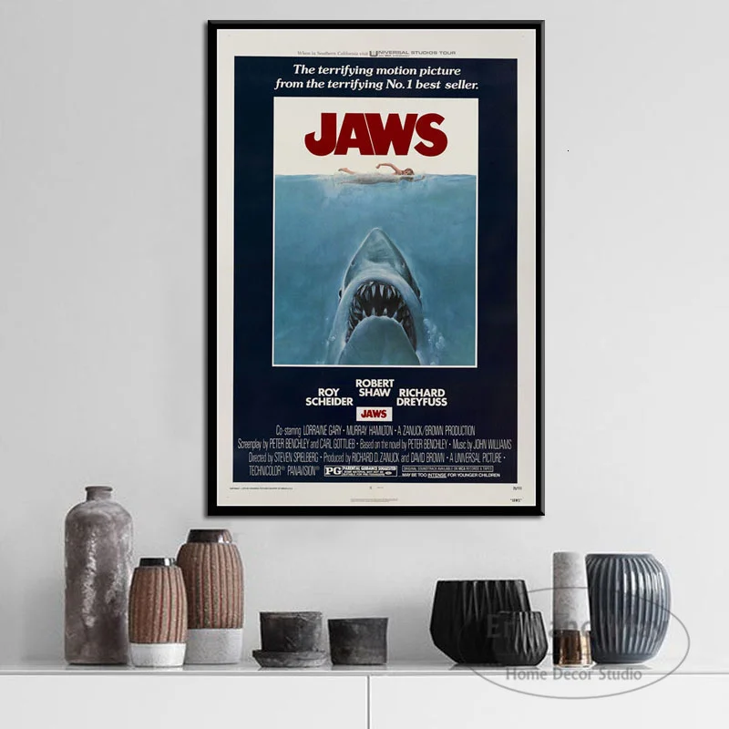 

Jaws Movie Horror Shark Posters And Prints Canvas Painting Wall Pictures For Living Room Nordic Decoration Home Decor Quadro