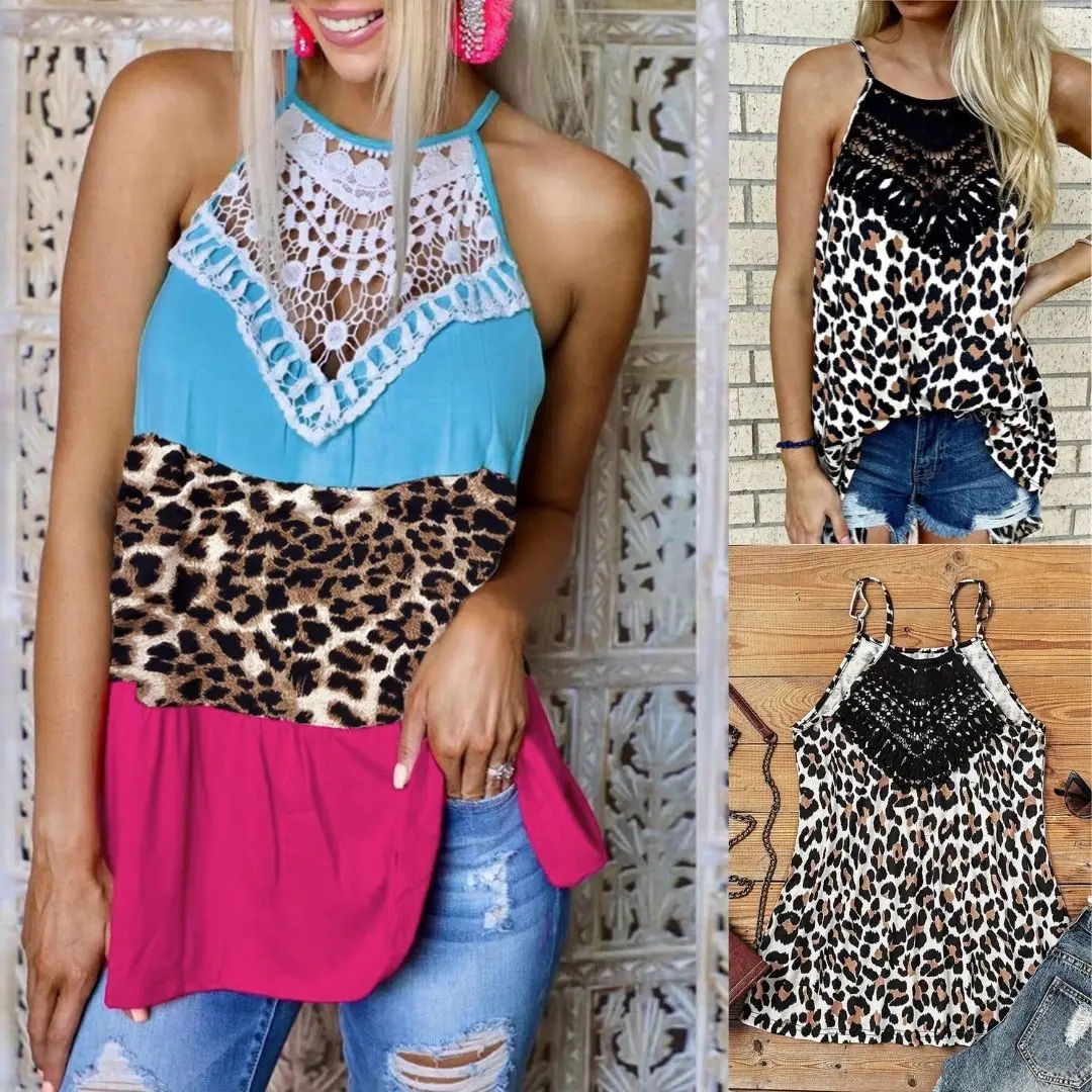 

Sexy Women O-Neck Leopard Stretch Slim Tank Tops Sleeveless Casual Club Wear Y2k Unif Tops for Women