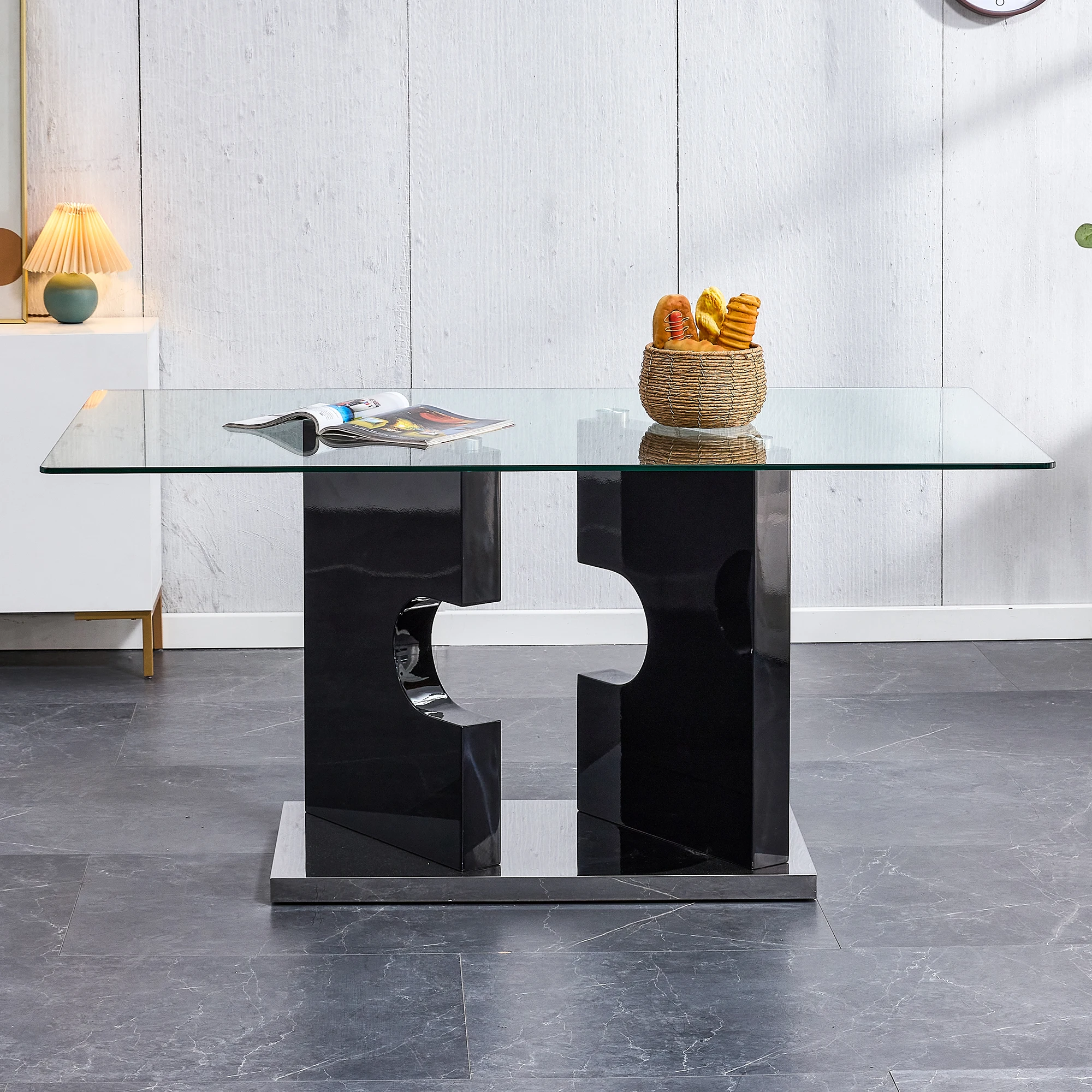 

Минималистичный прямоугольный стеклянный обеденный стол для 6-8 дюймов с 0,39 дюймовым столешницей из закаленного стекла и плиты МДФ, специально обработанный кронштейн