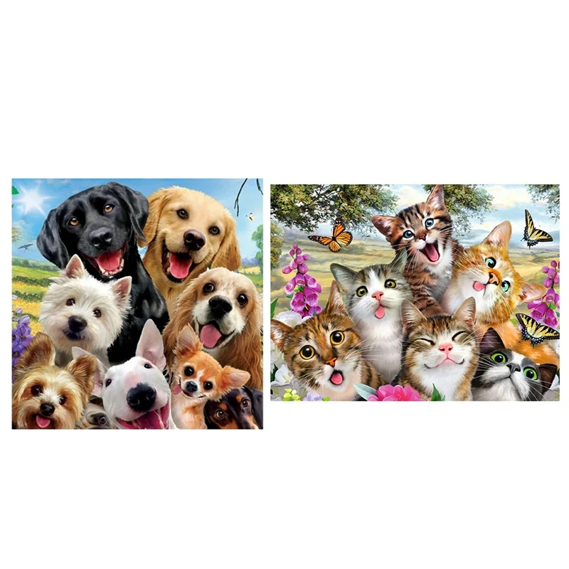 

Полностью круглая Алмазная картина «сделай сам», «милые кошки» и «сделай сам», полная выкладка из круглых страз «Собака»