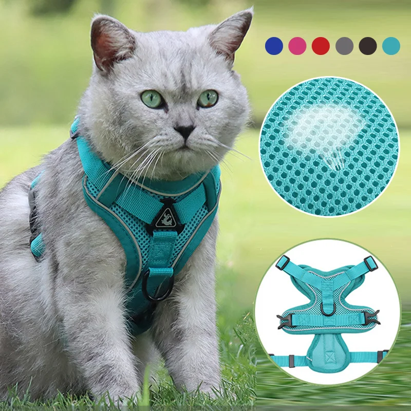 

Mesh Cat Harness Escape Proof Adjustable Kitten Collar Breathable Pet Chest Strap Lead Set Reflective for Puppy Small Medium Dog