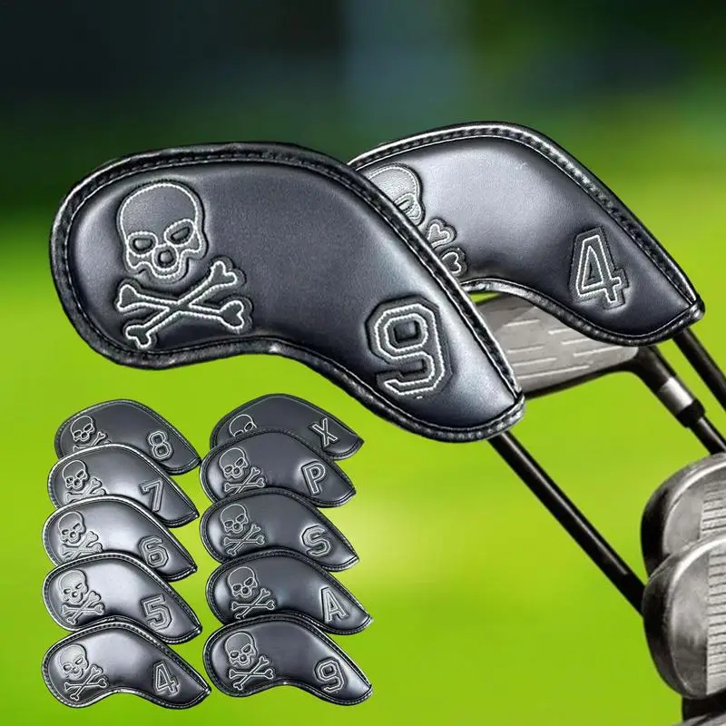 

10PCS Golf Club Head Covers Skull Fur Lining PU Leather Golf Club Head Covers Golf Accessories Embroidery For Men Women Girls