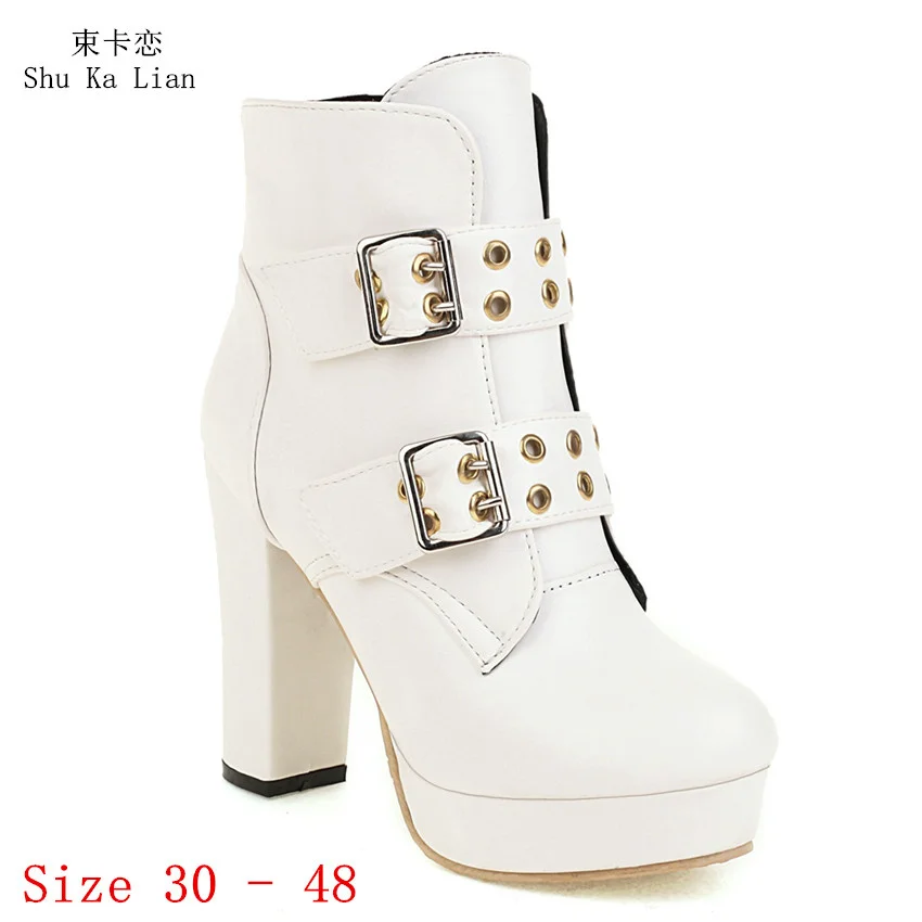 

Spring Autumn Short Plush Lining High Heel Shoes Platform Women Ankle Boots Woman Short Boots Small Plus Size 30 - 48