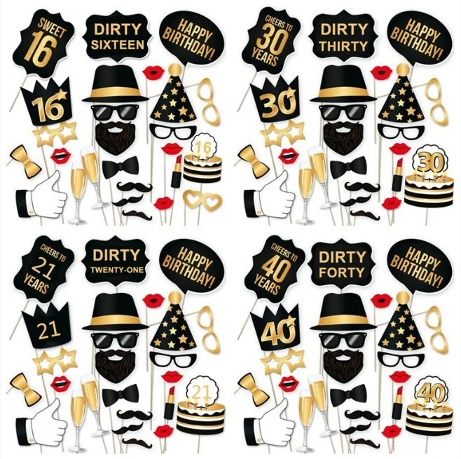 

34 Piece Set Of Adult First Year Party Photo Props Creative Funny Paper Beard