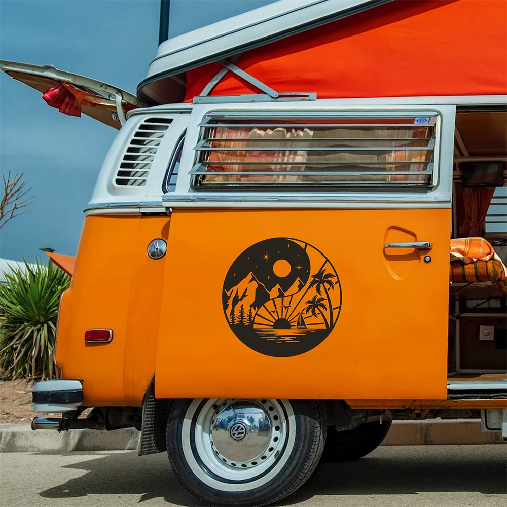 

Day And Night Car Stickers Large Caravan Motorhome Camping Adventure RV Truck YIN YANG Decals Horsebox Van Decor Accessories