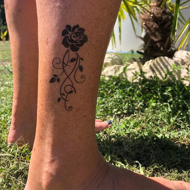 

Sdotter 2Sheets Waterproof Temporary Tattoo Sticker Flower Rose Flash Tattoos Black Henna Body Art Arm Fake Tatoo Women Men