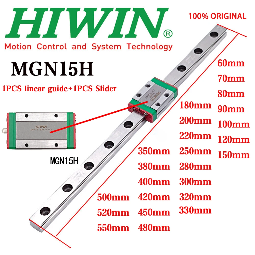 

NEW HIWIN Original Genuine MGN15 Linear Rail 60 70 80 90 100 150 200 300 400 450-550mm MGN15 Linear Guide + MGN15H Slider Block