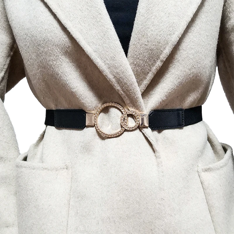 

Vintage Classic Metal Buckle Elastic Waistband Belt for Women 2023 Sping Summer Female Belts Luxury Brand Accessories PD046