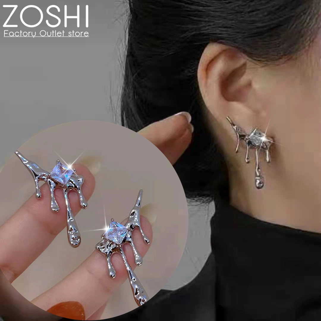 

Fashion Y2K Jewelry Punk Lava Water Drop Style Shiny Zirconia Crystal Earrings For Women Lady Fairy Elf Wings Ear Party Jewelry