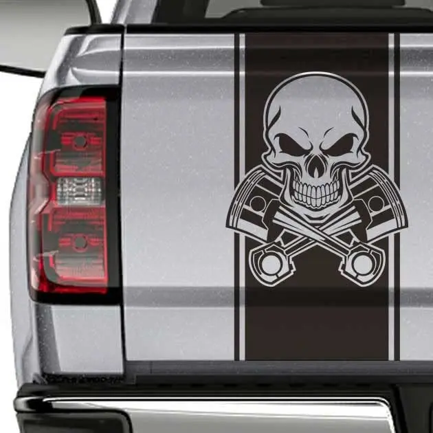 

Наклейка на заднюю дверь грузовика Jeepazoid SkunkMonkey-универсальная наклейка с черепом и поршнями-матовая черная наклейка