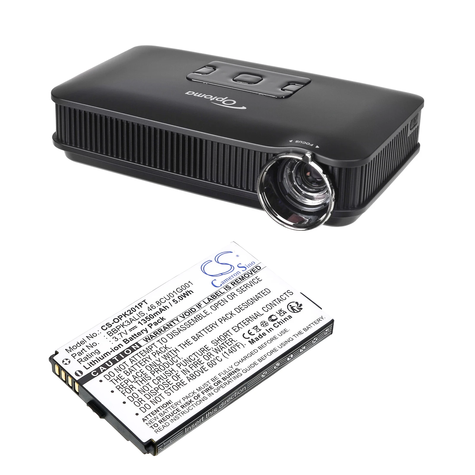 Фото Литий-ионный аккумулятор CameronSino 46.8CU01G001 BBPK3ALIS для Optoma 3,7 В 1350 мАч, PK201 PK301 №1