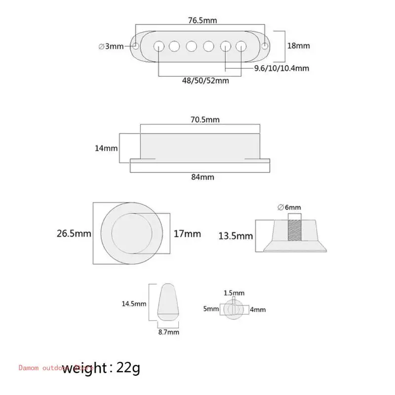 Крышка звукоснимателя гитары с одной катушкой 6 отверстий ручки тона 2 шт.