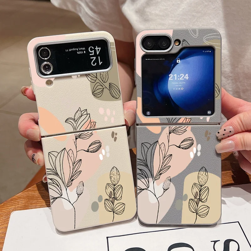 Для Samsung Galaxy Z Flip6 Flip5 Flip4 Чехол с рисунком цветочной текстуры кожи Силиконовый