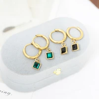 fashion geometric square zircon dangle earrings for women stainless steel circle rond hoop earrings jewelry gift