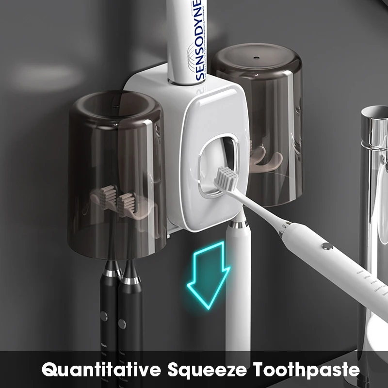 

Couples toothbrush holder Automatic toothpaste dispenser Wall-mounted 2-cup Home Storage Organizer Bathroom Accessories Set Gift