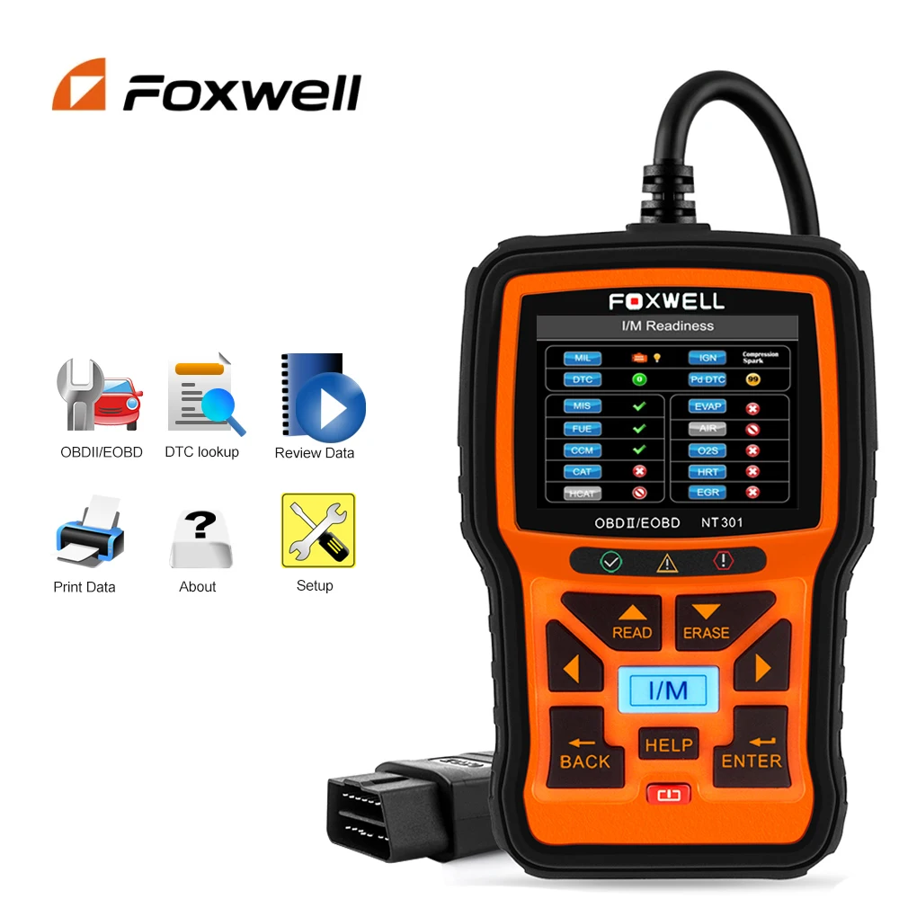 Сканер FOXWELL NT301 OBD2, диагностический прибор, считыватель кодов двигателя, профессиональный Автомобильный сканер ODB2 OBD2, PK ELM327