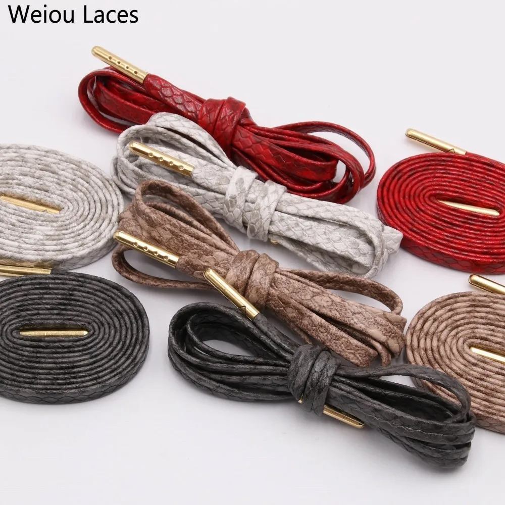 (30pairs/Lot) Weiou EXCLUSIVE Brand New 7mm Flat Snakeskin Leather LE Custom Shoelaces unisex fashion Luxury boot shoe laces