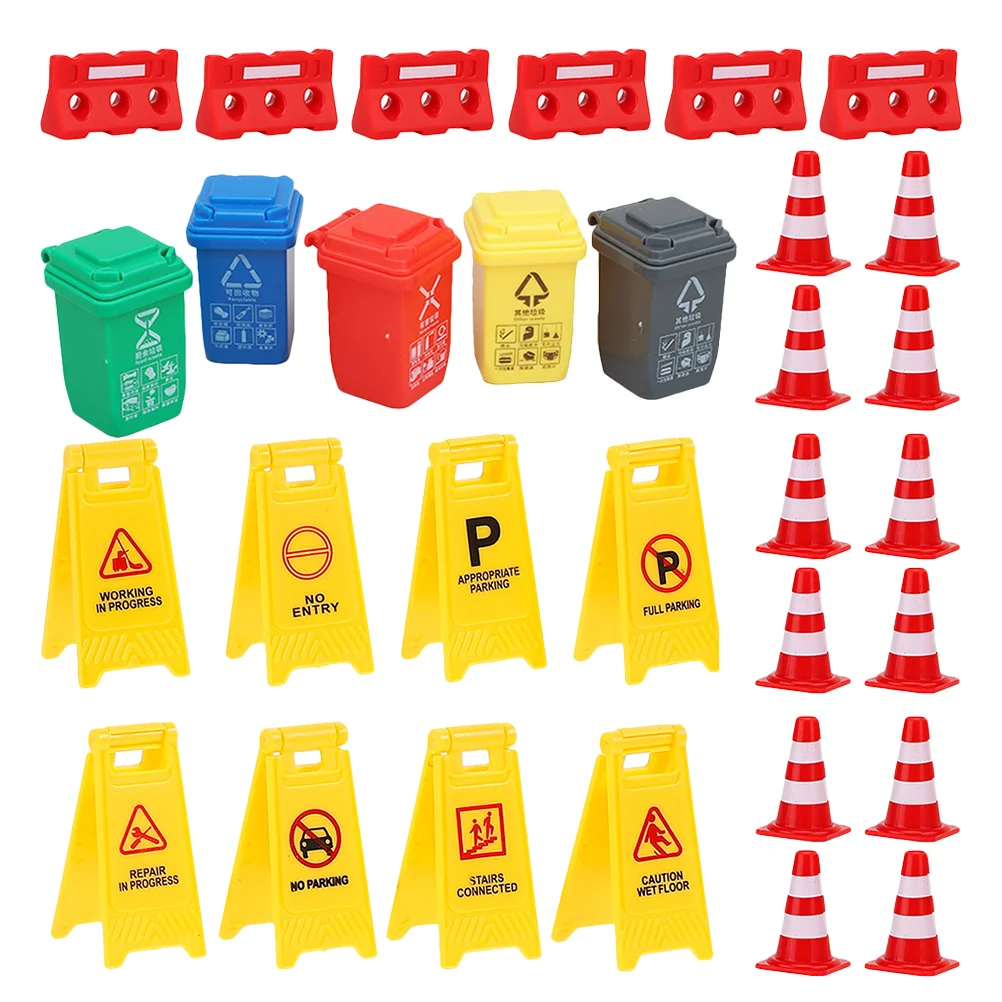 

31Pcs Traffic Signs Playset Street Signs Traffic Cones Traffic Roadblock Barrier Road Signs Fences Trash Cans Pretend Parking
