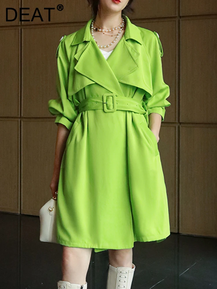 

Женский тренчкот с поясом DEAT, двуслойная ветровка средней длины с двойным воротником, Новинка осени 2023, 7AB1198