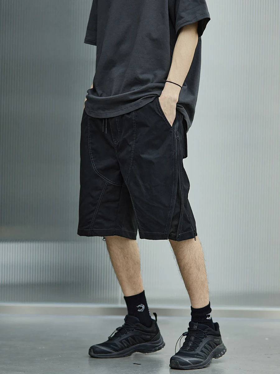 CATSSTAC 22SS cyberpunk zipper shorts splicing pant men's fashion all black style short pants streetwear Wasteland Punk