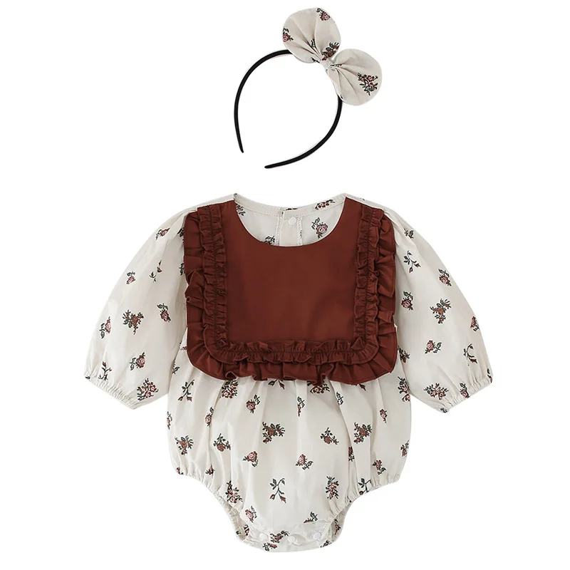 Freely Move Dress Baby Girl Autumn Floral Ruffle Girls Dress and Baby Romper Sister Matching Outfit Infant Children Clothing