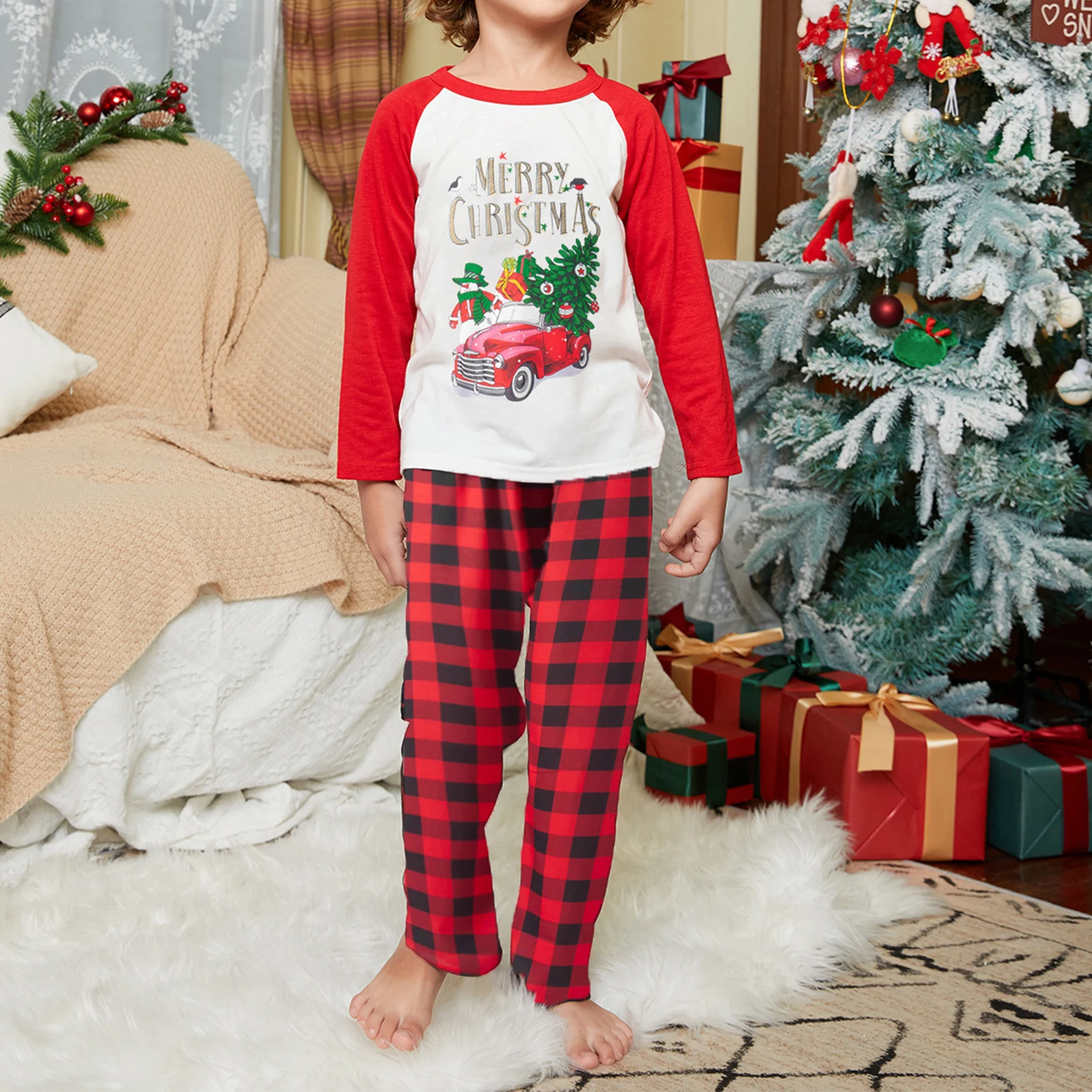 

Car Christmas Tree Printed Autumn Shirt Top Trousers Casual Long Sleeved Top Pants Elastic Waist Festival Style Sleepwear Outfit
