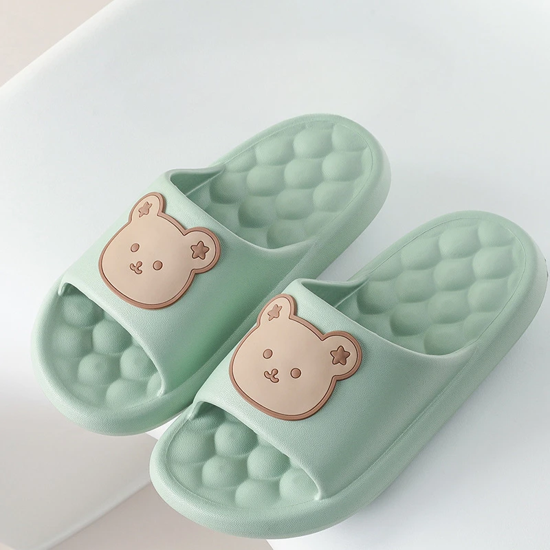 

Cartoon Bear Slippers Female Summer Indoor Home Bathroom Bath Non-slip Mute Cute Couple Sandal Slippers Male EVA Shoes