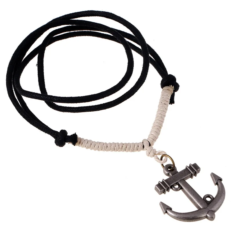 

Twine braided vintage alloy anchor necklace Punk men's necklace
