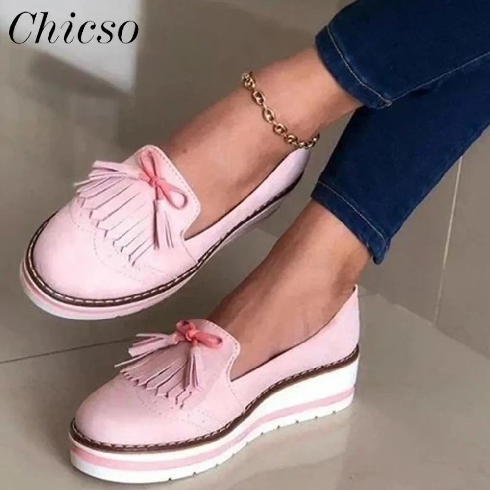 

Casual Vulcanized Shoes Women 2022 Summer New Shallow Fringe Bowknot Ladies Slip On Loafers 35-43 Large-Sized Female Sport Flats