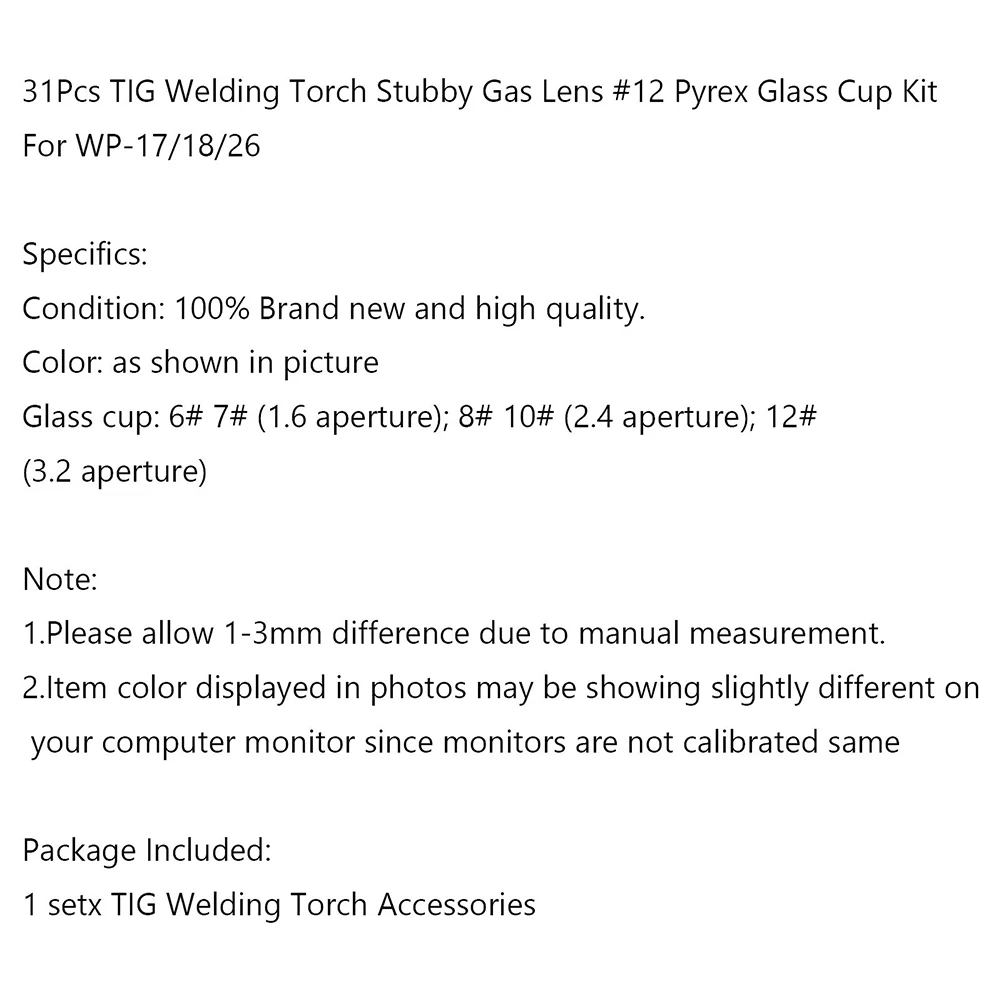 

TIG Torch Welding 31Pcs Durable For WP-17/18/26 Practical Pyrex Tool Universal Useful Welding Welding Accessories
