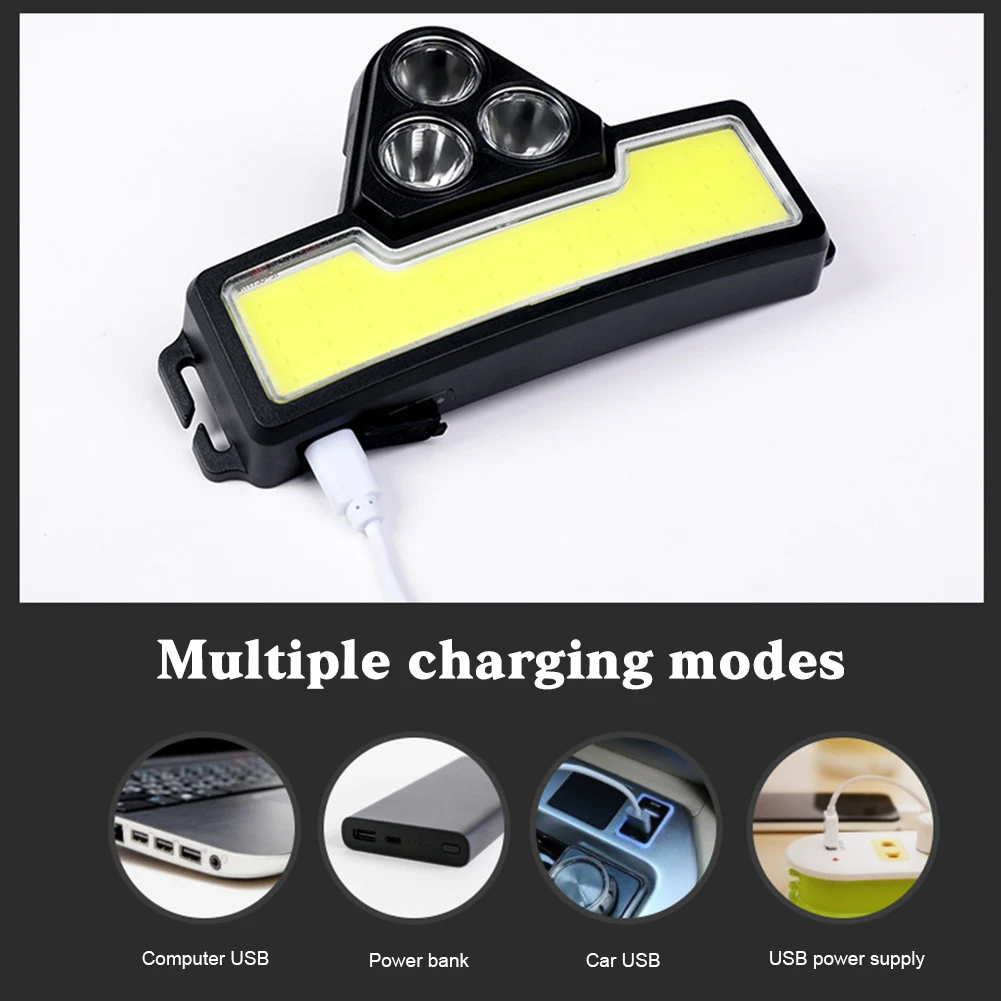 Мощный светодиодный налобный фонарь 3XPE + COB рыболовный с USB-зарядкой